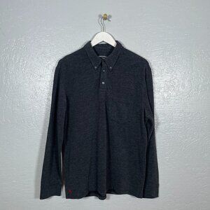 UNTUCKit Men L Dark Gray Zingaro Long Sleeve Polo Shirt Woven Cotton Blend